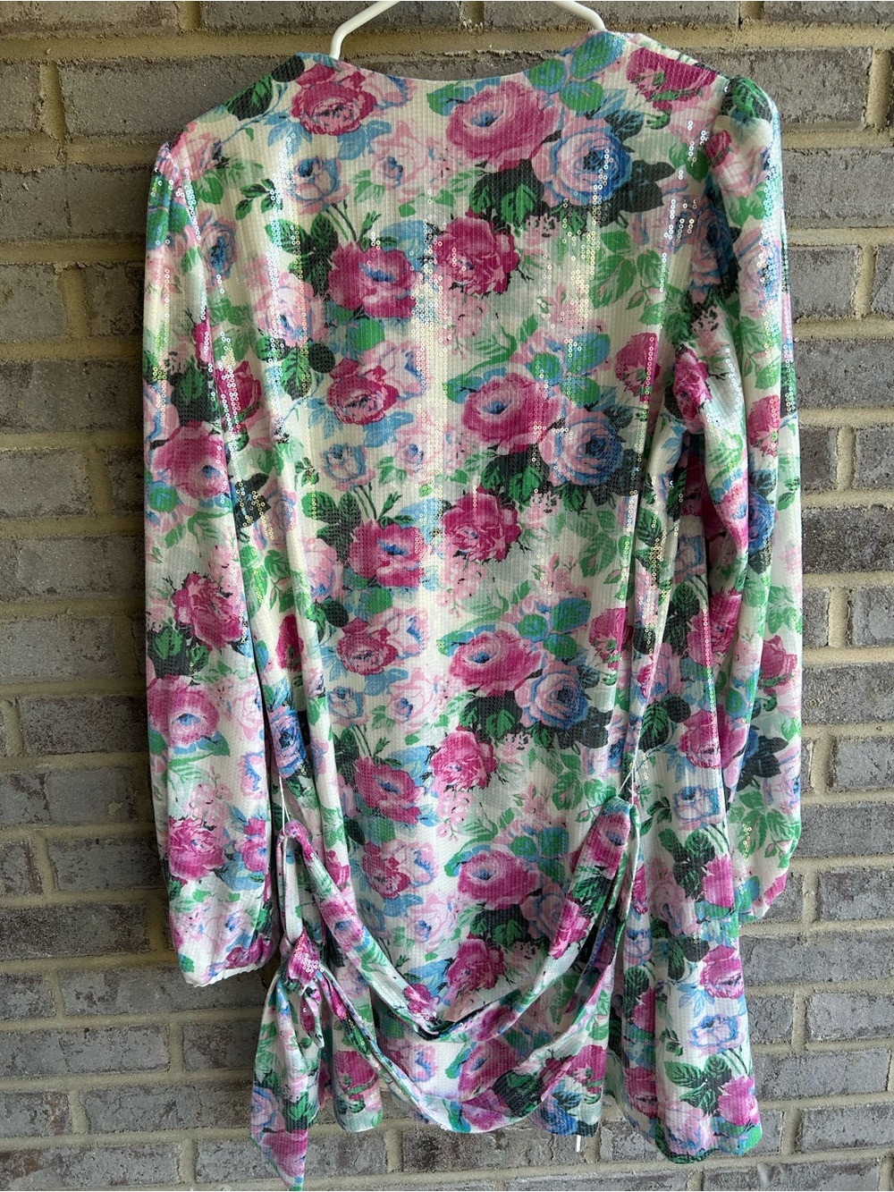 WAYF Loretta White Sequin Floral Print Long Sleeve Wrap Dress Size Small - Picture 7 of 7